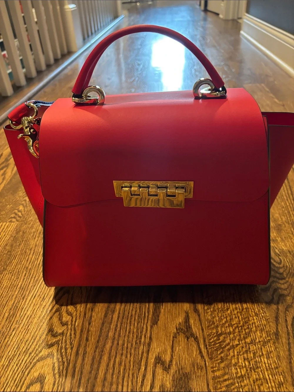ZAC Zac Posen Red Structured Top-Handle Satchel with Gold Hardware